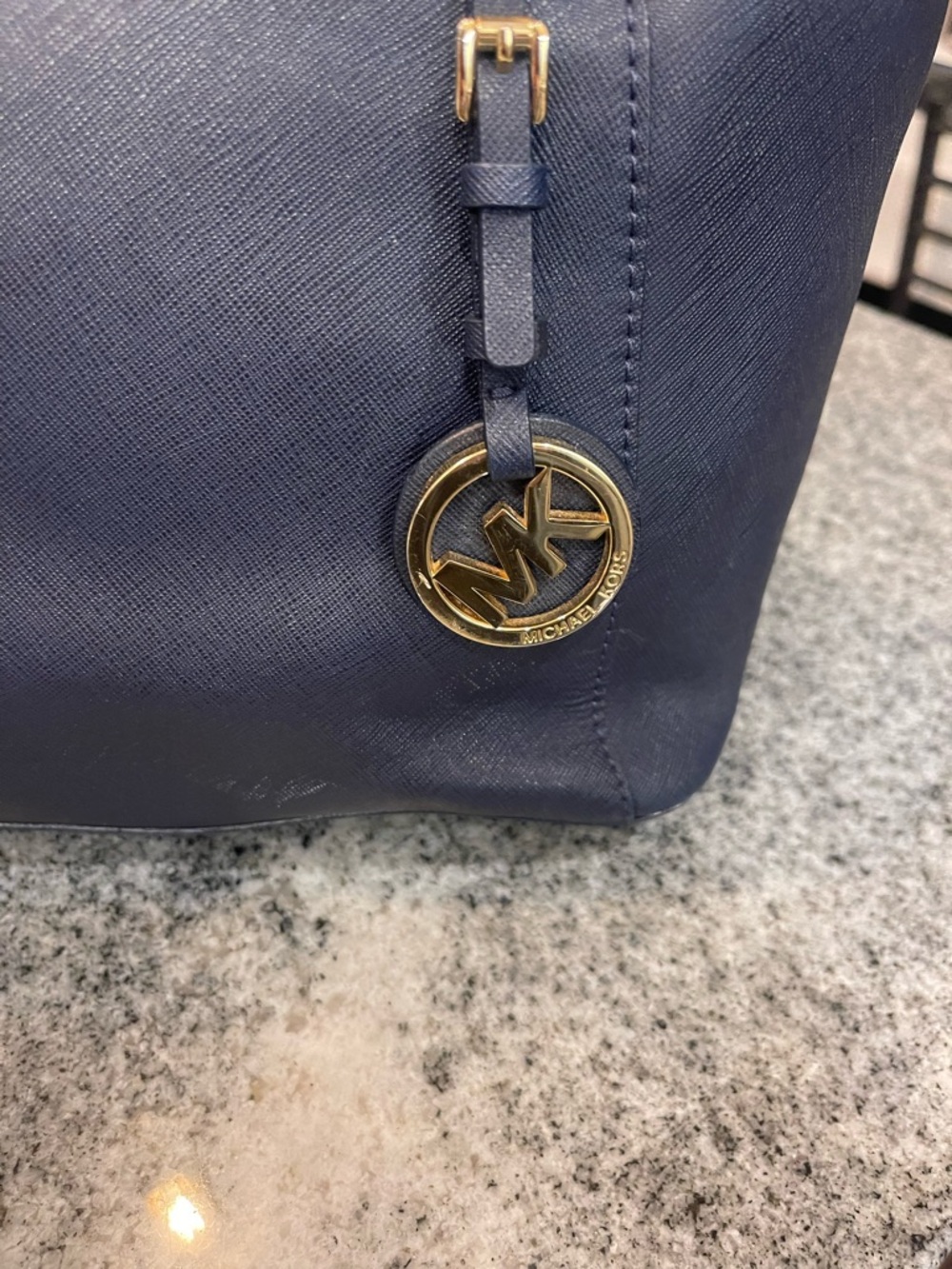 Michael Kors Navy Saffiano Tote with Gold Hardware - Picture 5 of 10